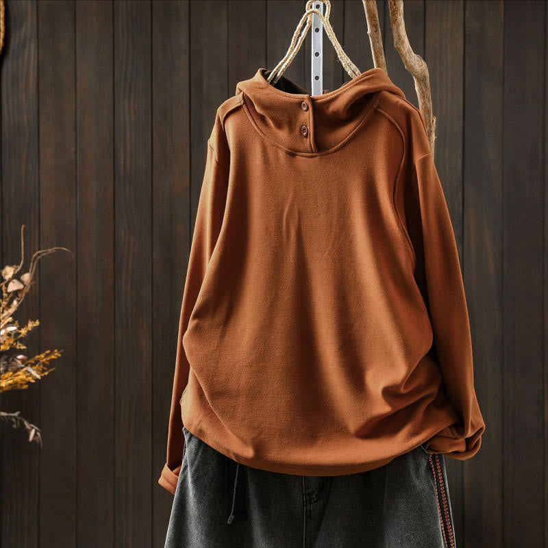 Buddha Stones Winter Solid Color Cotton Thickened Long Sleeve Women's Hoodie Has Hood - image 1