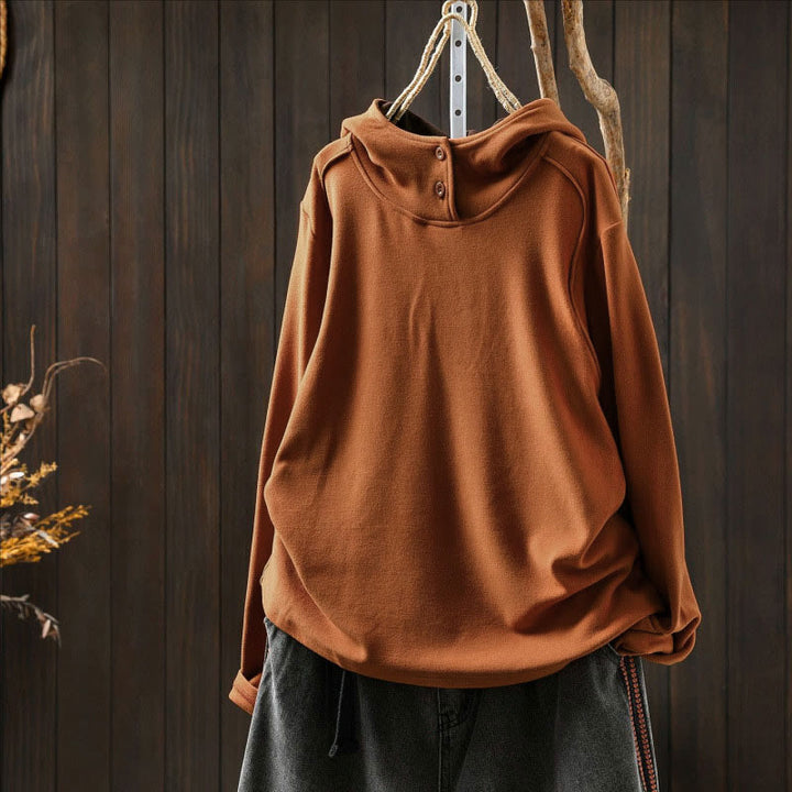 Buddha Stones Winter Solid Color Cotton Thickened Long Sleeve Women's Hoodie Has Hood - image 1