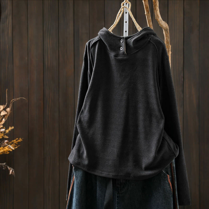 Buddha Stones Winter Solid Color Cotton Thickened Long Sleeve Women's Hoodie Has Hood - image 12