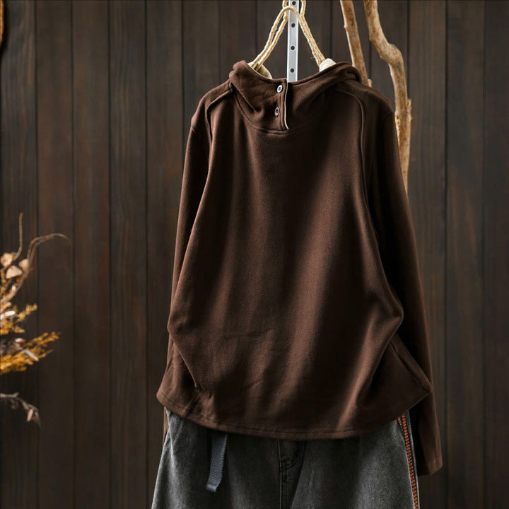 Buddha Stones Winter Solid Color Cotton Thickened Long Sleeve Women's Hoodie Has Hood - image 15