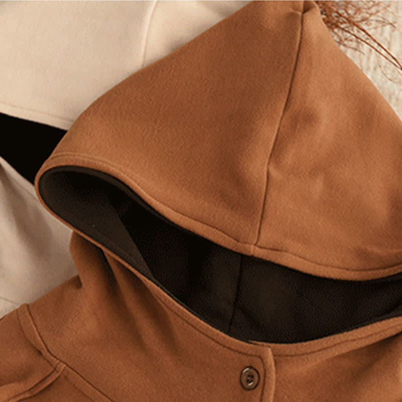 Buddha Stones Winter Solid Color Cotton Thickened Long Sleeve Women's Hoodie Has Hood - image 3