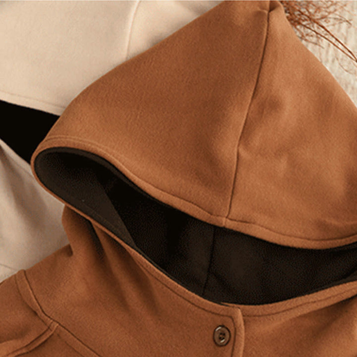 Buddha Stones Winter Solid Color Cotton Thickened Long Sleeve Women's Hoodie Has Hood - image 3