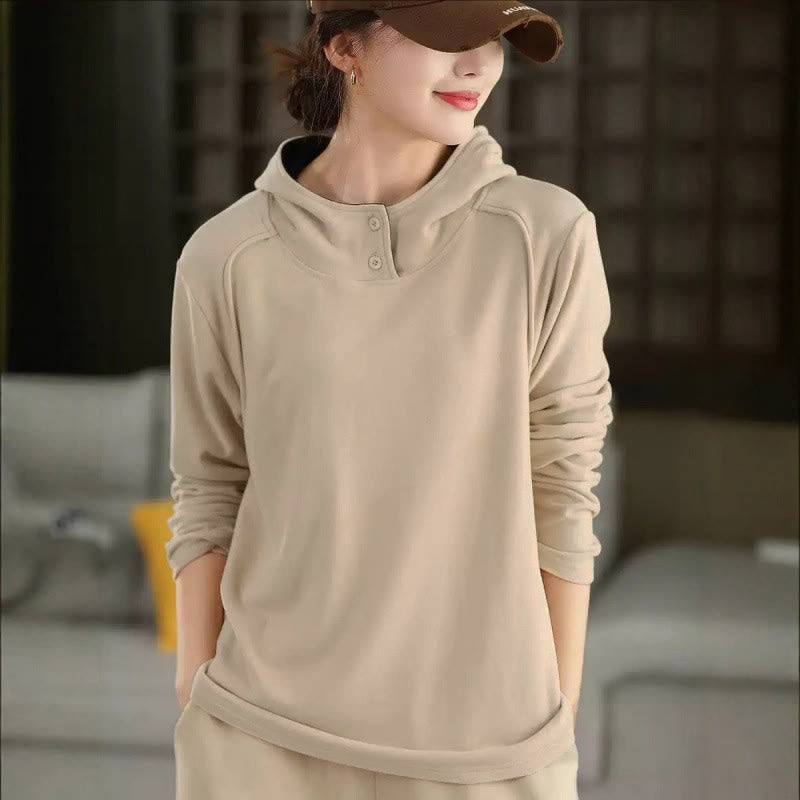 Buddha Stones Winter Solid Color Cotton Thickened Long Sleeve Women's Hoodie Has Hood - PapayaWhip - US4，UK/AU8，EU36 (F) - image 7