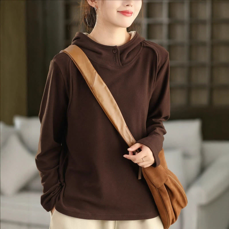 Buddha Stones Winter Solid Color Cotton Thickened Long Sleeve Women's Hoodie Has Hood - SaddleBrown - US4，UK/AU8，EU36 (F) - image 14