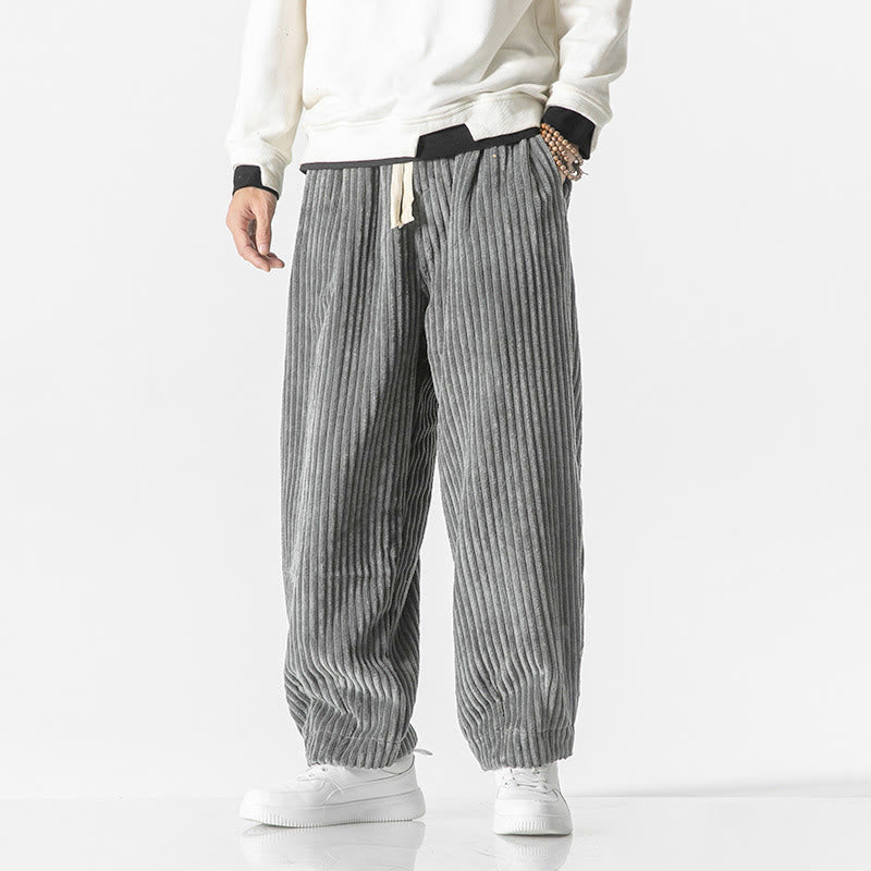 Buddha Stones Retro Winter Solid Color Men's Drawstring Corduroy Harem Pants With Pockets - Gray - US/UK/AU46，EU56 (5XL) - image 0