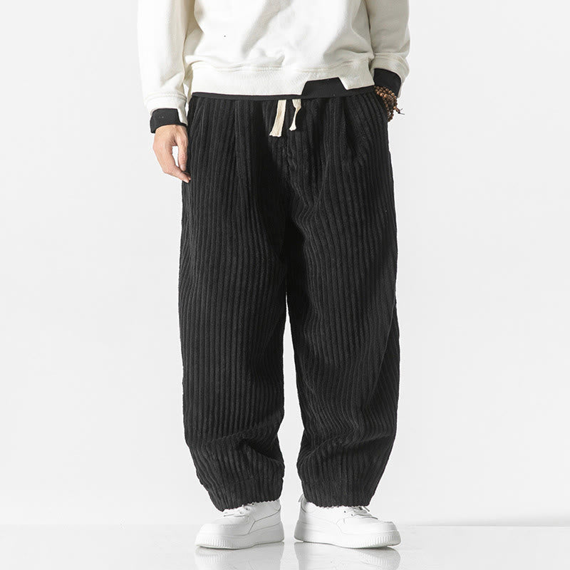 Buddha Stones Retro Winter Solid Color Men's Drawstring Corduroy Harem Pants With Pockets - Black - US/UK/AU50，EU60 (5XL) - image 9