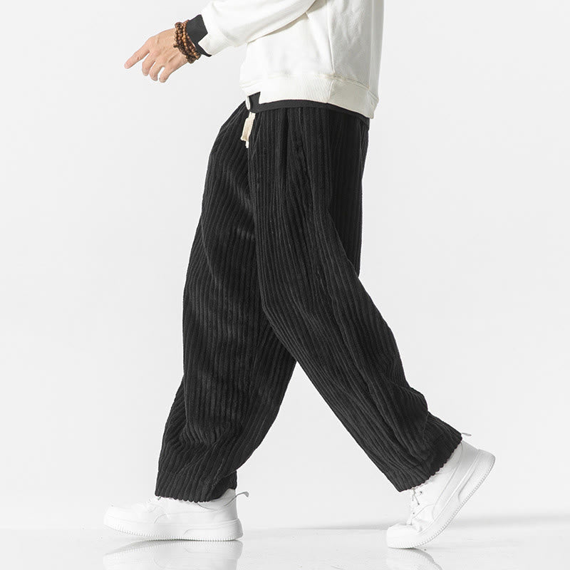 Buddha Stones Retro Winter Solid Color Men's Drawstring Corduroy Harem Pants With Pockets - image 10