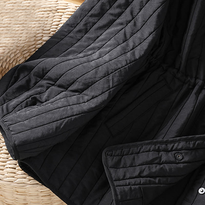 Buddha Stones Women's Plain Crew Neck Drawstring Design Long Sleeve Cotton Jacket With Pocket - image 9