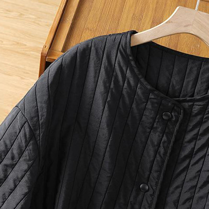 Buddha Stones Women's Plain Crew Neck Drawstring Design Long Sleeve Cotton Jacket With Pocket - image 5