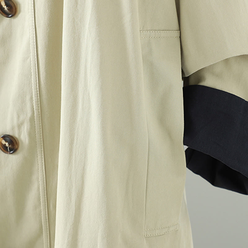 Buddha Stones Fall Lapel Buttons Patchwork Design Women's Cotton Long Sleeve Coat With Pockets - image 8