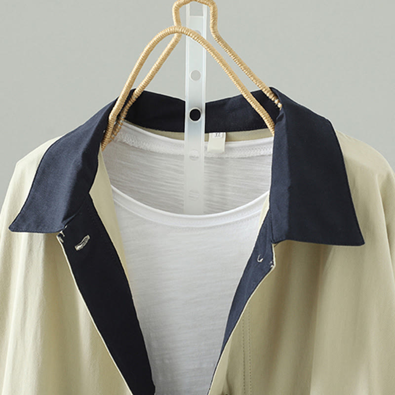 Buddha Stones Fall Lapel Buttons Patchwork Design Women's Cotton Long Sleeve Coat With Pockets - image 3