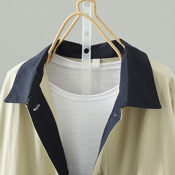 Buddha Stones Fall Lapel Buttons Patchwork Design Women's Cotton Long Sleeve Coat With Pockets - image 3