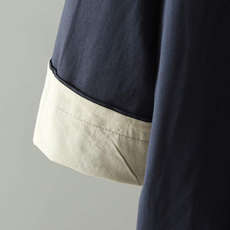 Buddha Stones Fall Lapel Buttons Patchwork Design Women's Cotton Long Sleeve Coat With Pockets - image 16