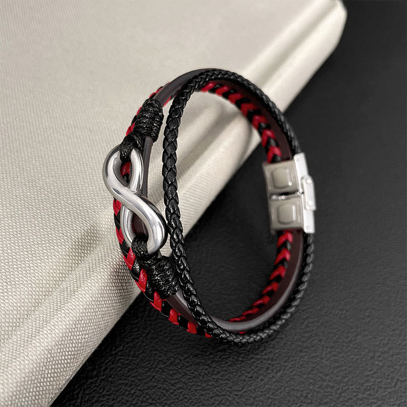 Buddha Stones Infinitely Design Titanium Steel Braided Three-layer Leather Balance Bracelet - image 1