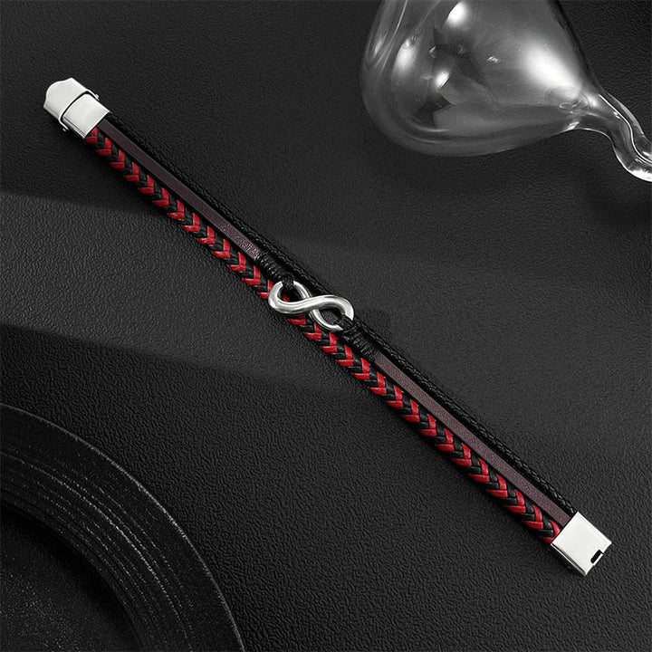 Buddha Stones Infinitely Design Titanium Steel Braided Three-layer Leather Balance Bracelet - image 8