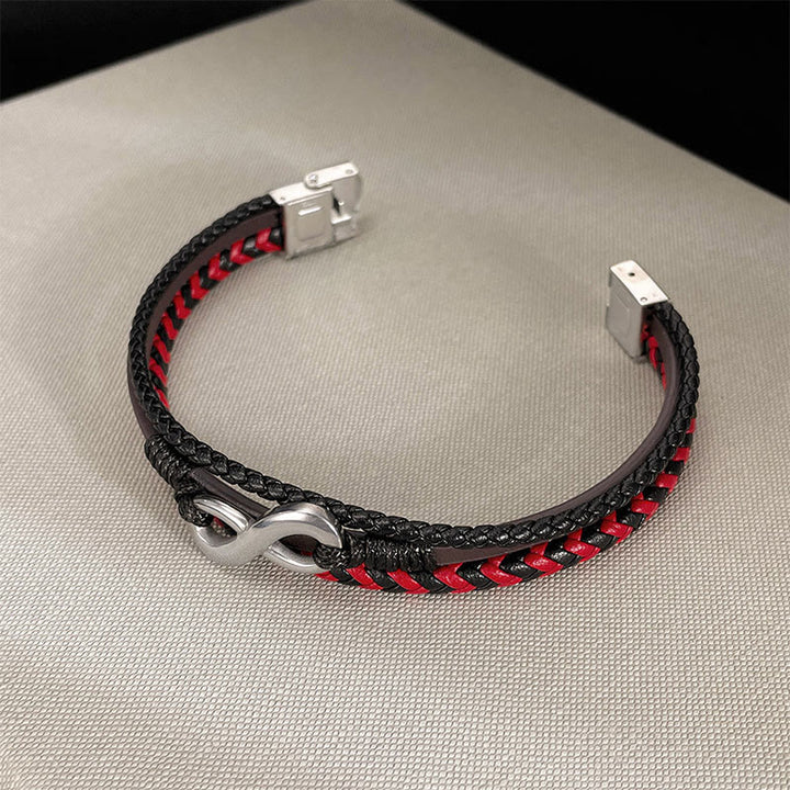 Buddha Stones Infinitely Design Titanium Steel Braided Three-layer Leather Balance Bracelet - image 4