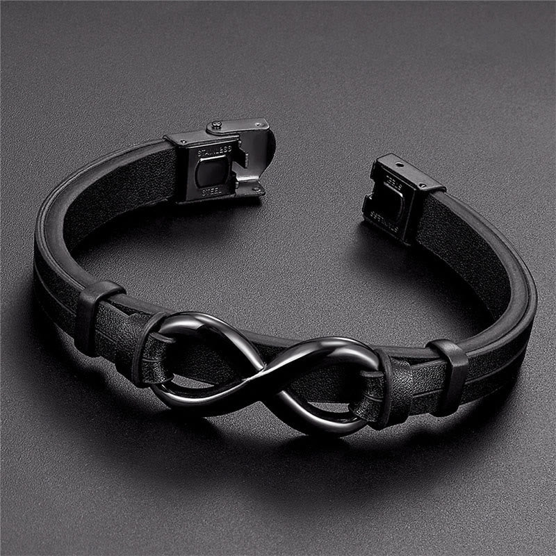 Buddha Stones Infinitely Design Titanium Steel Single Layer Leather Balance Bracelet - image 3