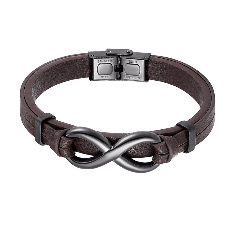 Buddha Stones Infinitely Design Titanium Steel Single Layer Leather Balance Bracelet - image 8