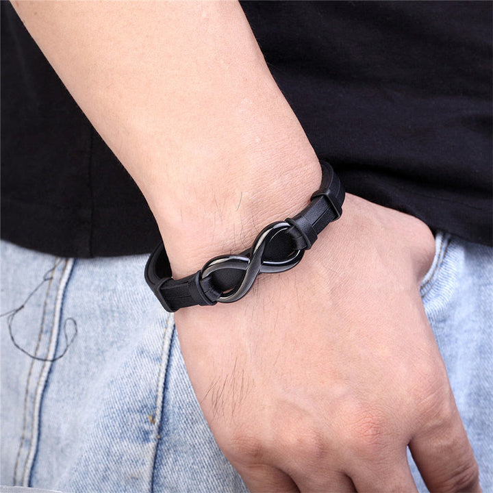 Buddha Stones Infinitely Design Titanium Steel Single Layer Leather Balance Bracelet - image 4
