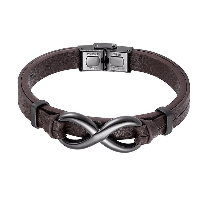 Buddha Stones Infinitely Design Titanium Steel Single Layer Leather Balance Bracelet - image 8