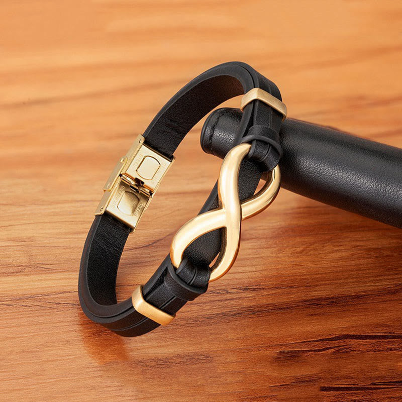 Buddha Stones Infinitely Design Titanium Steel Multicolored Leather Strengthen Bracelet - image 1