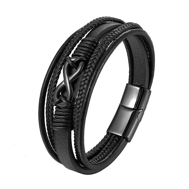 Buddha Stones Colorful Infinitely Titanium Steel Multilayered Leather Strengthen Bracelet - Black(Wrist Circumference: 19-21cm) - image 6