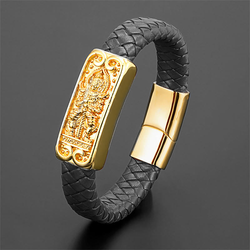 Buddha Stones Buddha Symbol Titanium Steel Leather Strengthen Bracelet - image 1