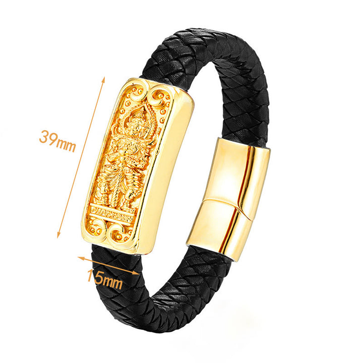 Buddha Stones Buddha Symbol Titanium Steel Leather Strengthen Bracelet - image 2