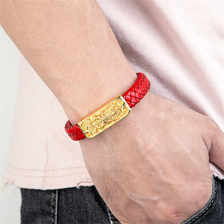 Buddha Stones Buddha Symbol Titanium Steel Leather Strengthen Bracelet - image 8