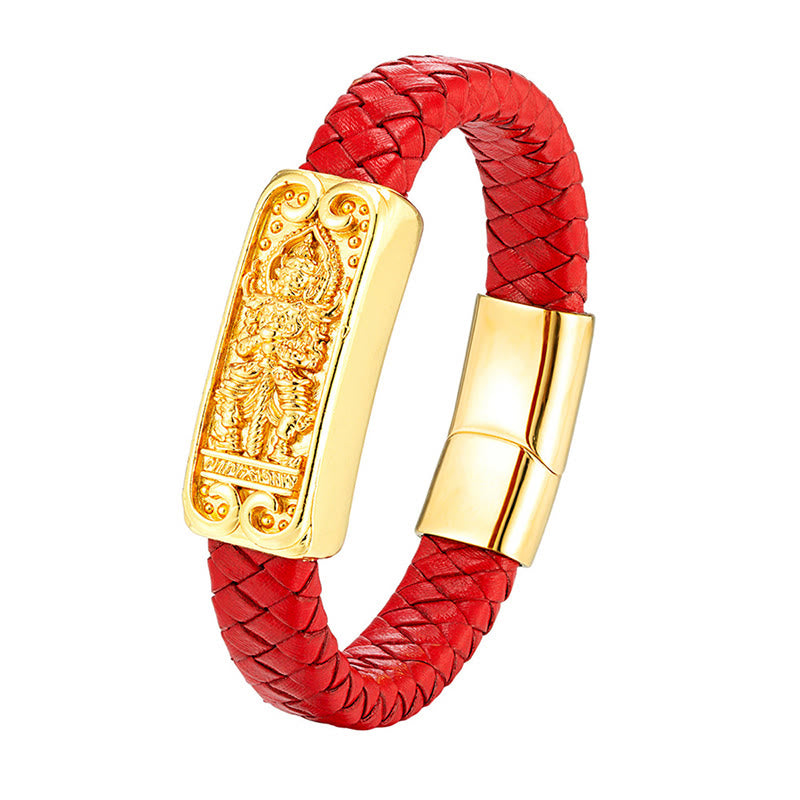 Buddha Stones Buddha Symbol Titanium Steel Leather Strengthen Bracelet - Red(Wrist Circumference: 18-22cm) - image 6