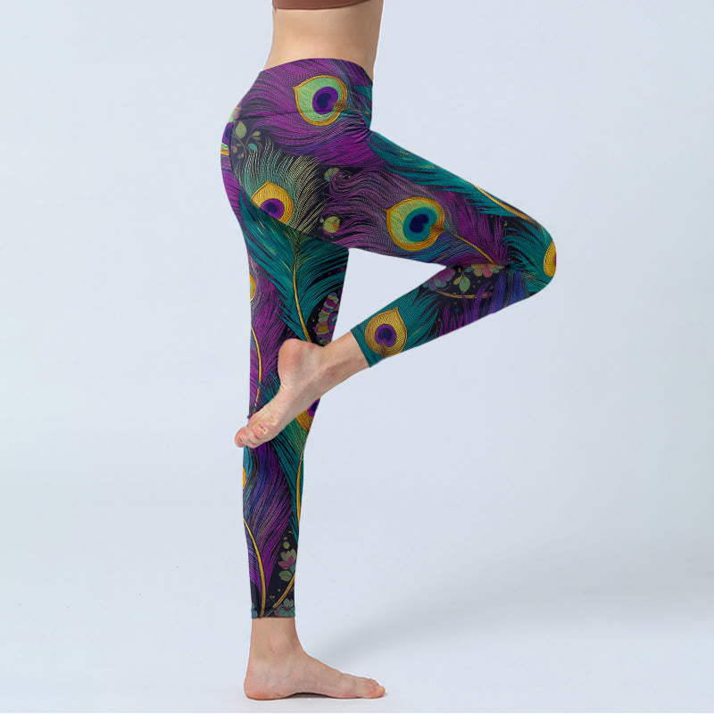 Buddha Stones Gorgeous Peacock Feather Flower Pattern Print Gym Leggings Women's Yoga Pants - image 4
