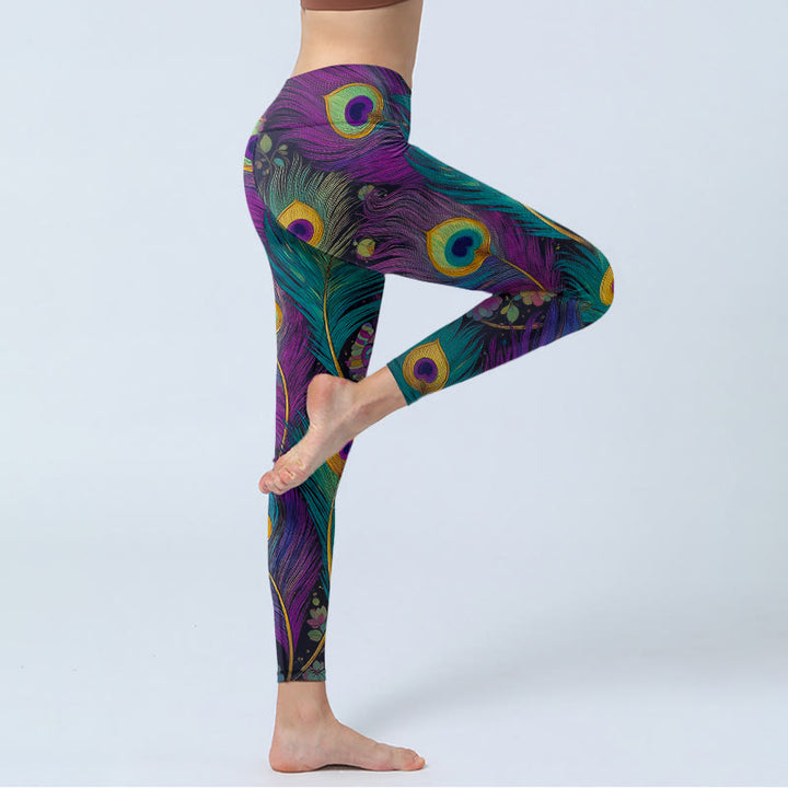 Buddha Stones Gorgeous Peacock Feather Flower Pattern Print Gym Leggings Women's Yoga Pants - image 4