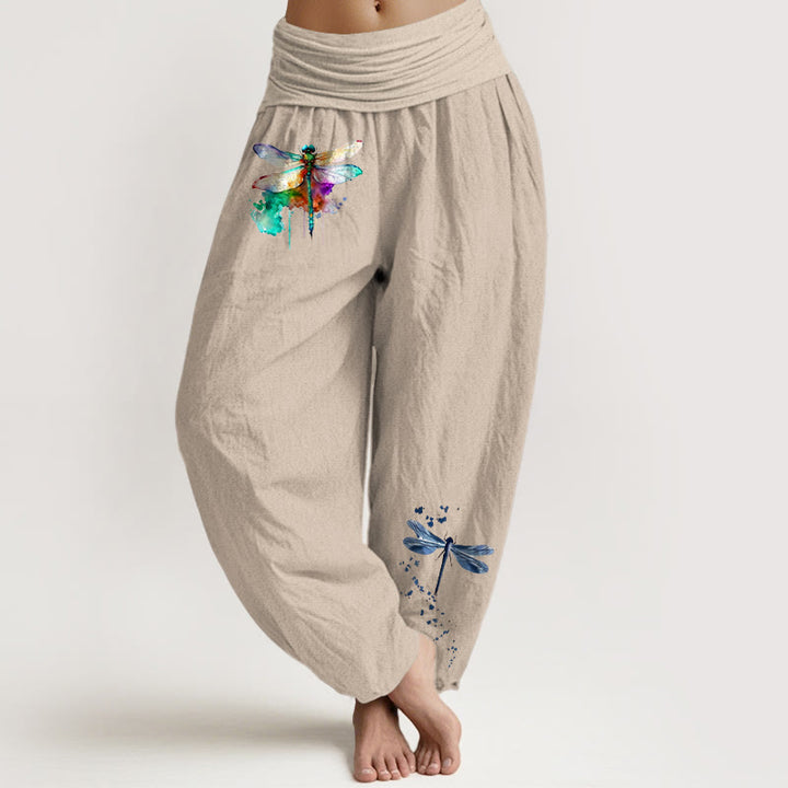 Buddha Stones Pure Cotton Dreamy Dragonfly Pattern Women's Elastic Waist Harem Pants - Tan - US16，UK/AU20，EU48 (3XL) - image 11