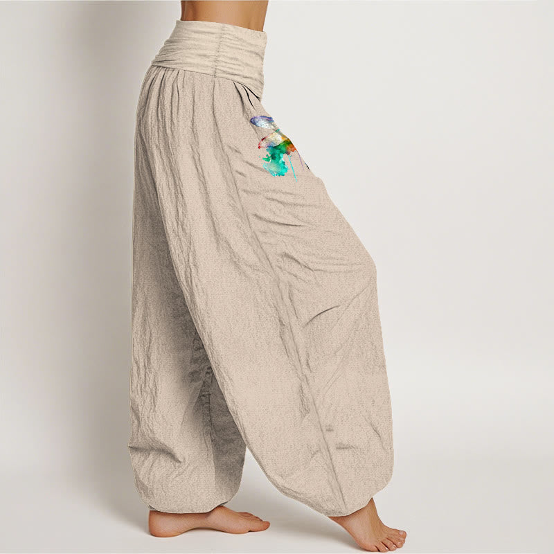 Buddha Stones Pure Cotton Dreamy Dragonfly Pattern Women's Elastic Waist Harem Pants - image 13