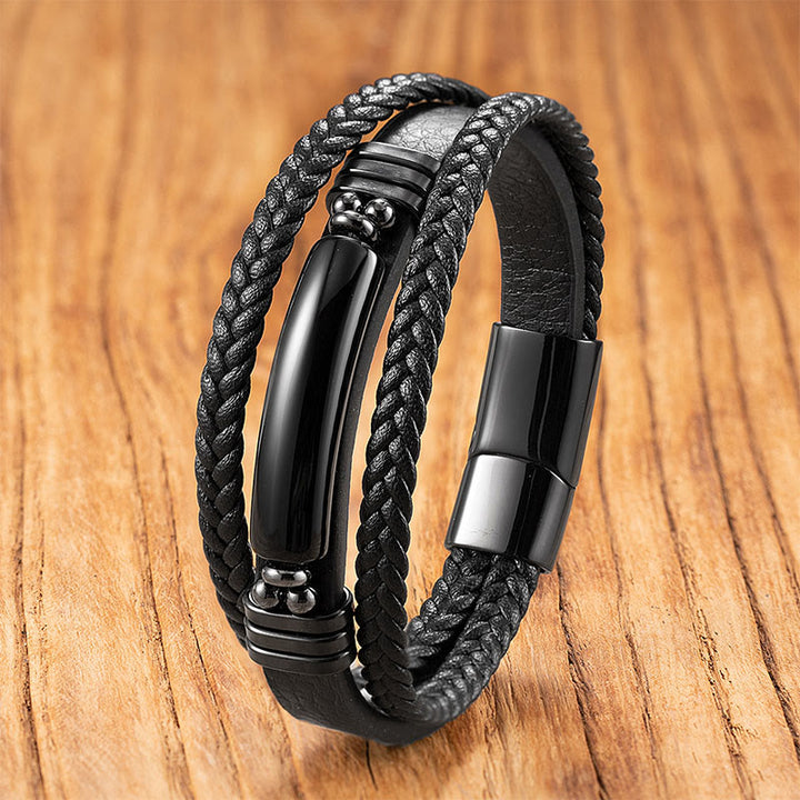 Buddha Stones Hematite Lazurite Lapis Lazuli Black Glitter Stone Pink Crystal Titanium Steel Leather Strengthen Bracelet - Black Onyx - 18-22cm - image 14