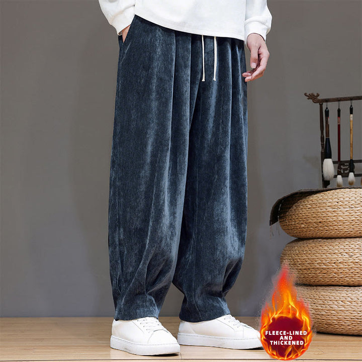 Buddha Stones Winter Pure Color Cotton Men's Harem Thickened Fleece-lined Pants With Pockets - image 26