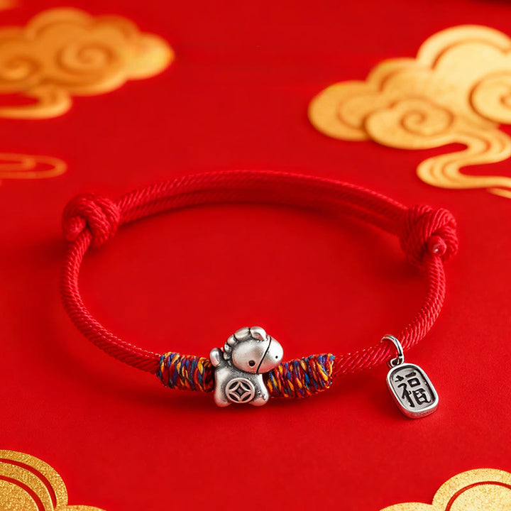 Buddha Stones 999 Sterling Silver Year Of The Horse Fu Character Attract Fortune String Rope Luck Bracelet - image 10