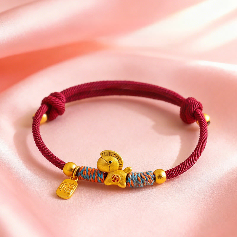 Buddha Stones 999 Sterling Silver Year Of The Horse Fu Character Charm Colorful String Rope Luck Bracelet - image 4