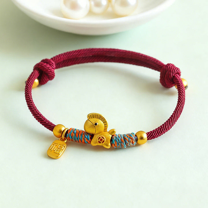 Buddha Stones 999 Sterling Silver Year Of The Horse Fu Character Charm Colorful String Rope Luck Bracelet - image 2