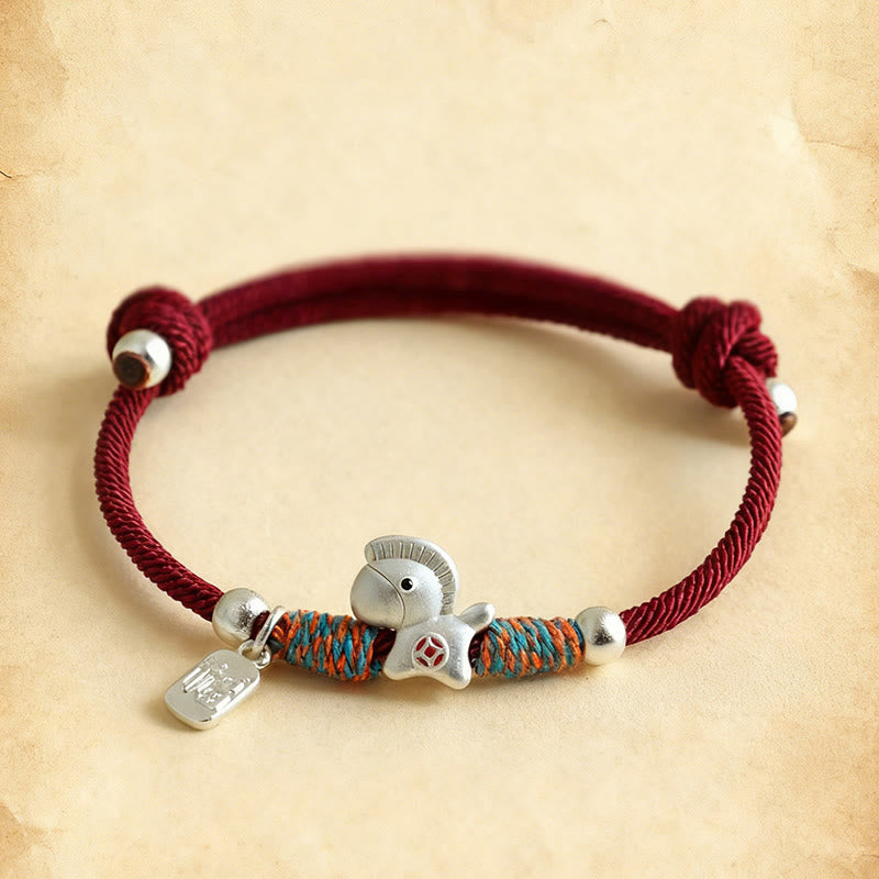 Buddha Stones 999 Sterling Silver Year Of The Horse Fu Character Charm Colorful String Rope Luck Bracelet - image 17