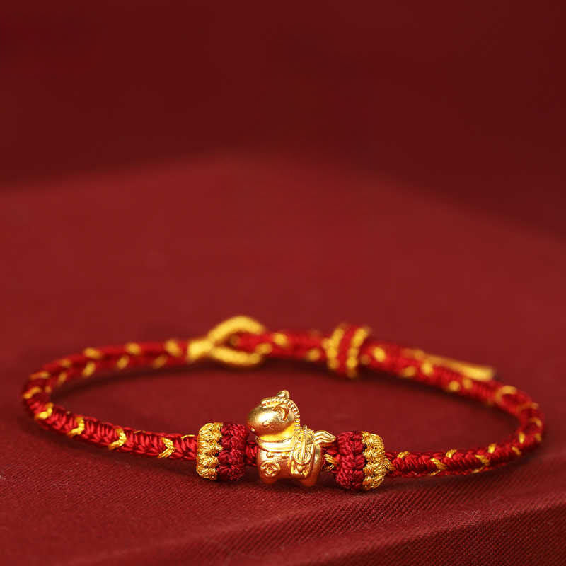Buddha Stones 999 Gold Year Of The Horse Braided String Rope Luck Adjustable Bracelet - image 1