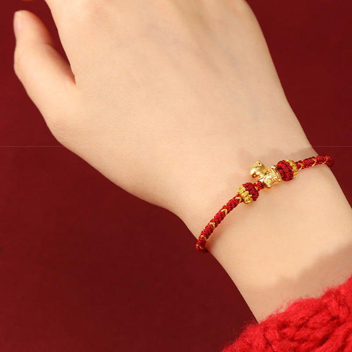 Buddha Stones 999 Gold Year Of The Horse Braided String Rope Luck Adjustable Bracelet - image 6