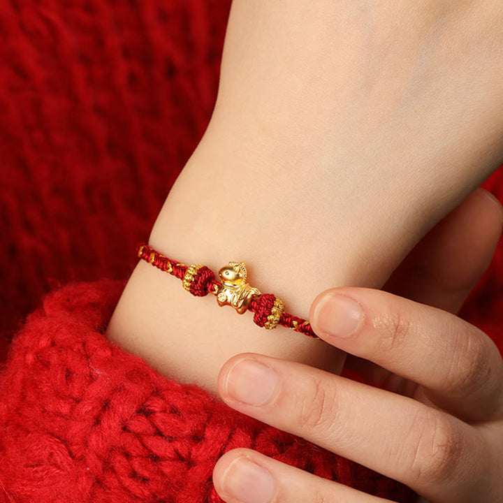 Buddha Stones 999 Gold Year Of The Horse Braided String Rope Luck Adjustable Bracelet - image 5