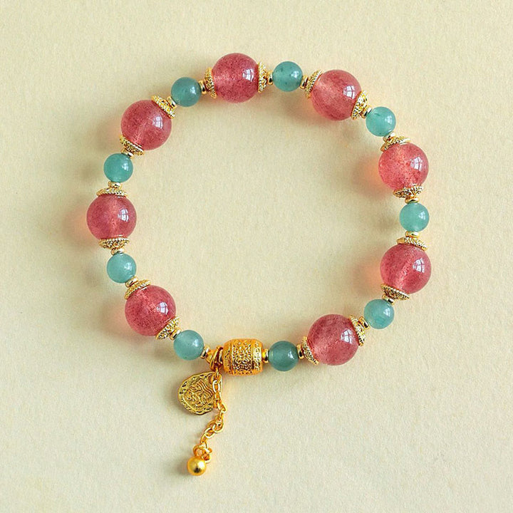 Buddha Stones Natural Strawberry Quartz Moonstone Healing Positive Beads Bracelet - image 0