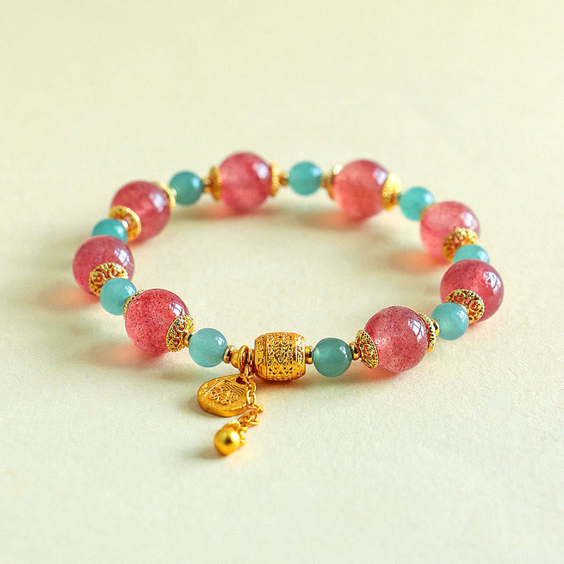 Buddha Stones Natural Strawberry Quartz Moonstone Healing Positive Beads Bracelet - image 2