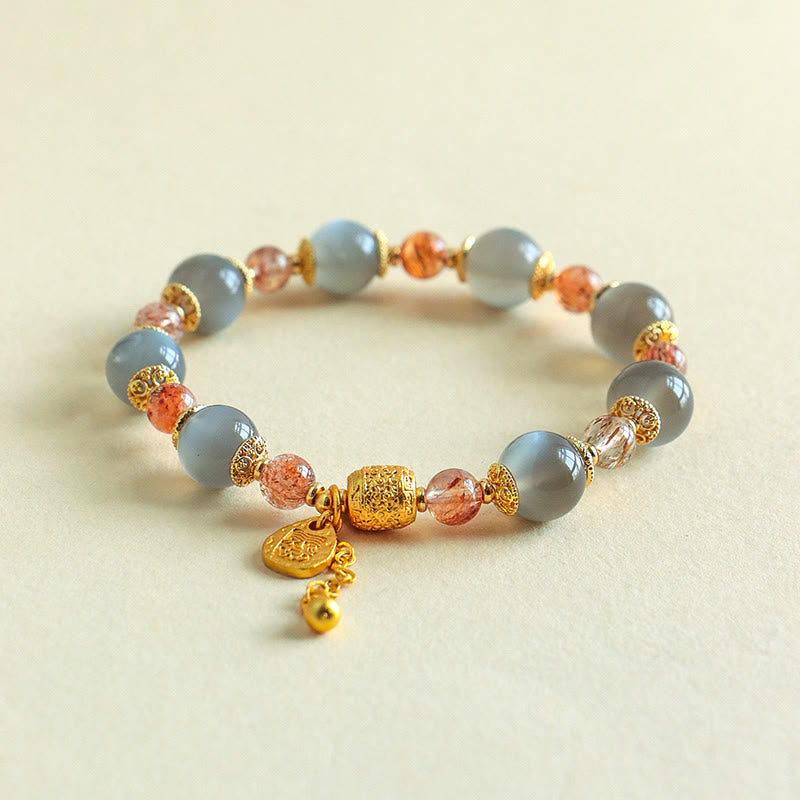 Buddha Stones Natural Strawberry Quartz Moonstone Healing Positive Beads Bracelet - image 16