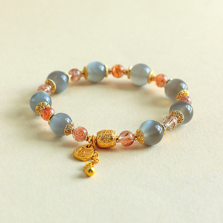 Buddha Stones Natural Strawberry Quartz Moonstone Healing Positive Beads Bracelet - image 16