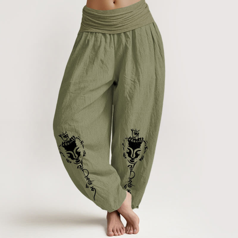 Buddha Stones Pure Cotton Concise Om Symbol Buddha Pattern Women's Elastic Waist Harem Pants - OliveDrab - US16，UK/AU20，EU48 (3XL) - image 14