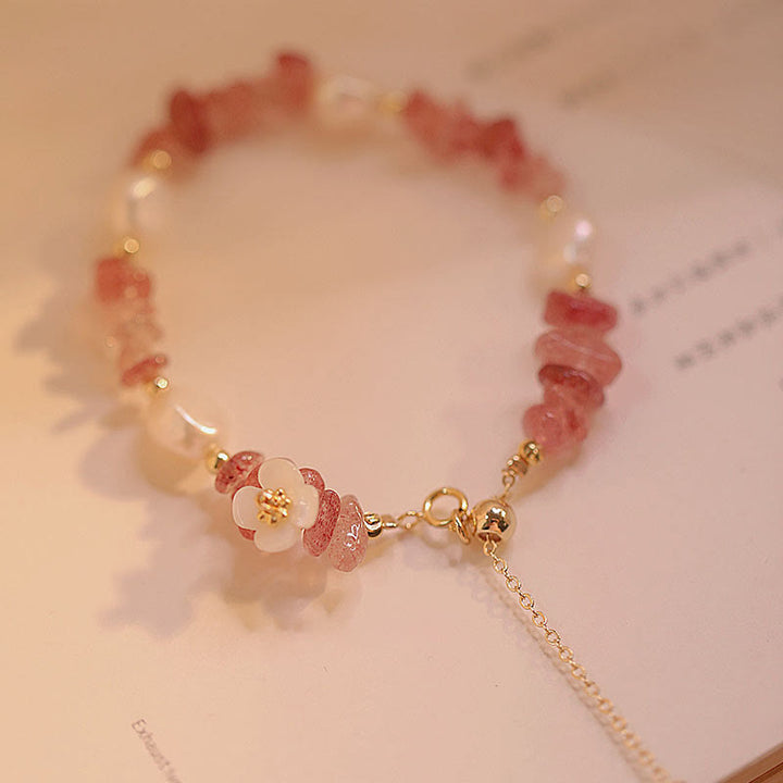 Buddha Stones White Flower Pearl Natural Irregular Strawberry Quartz Healing Chain Bracelet - image 4