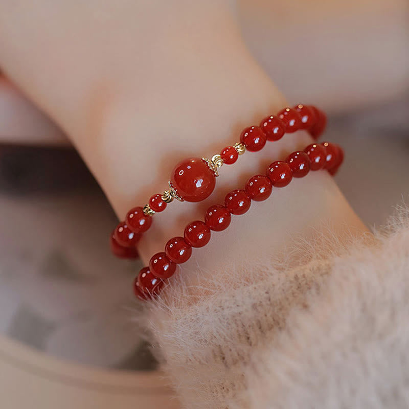 Buddha Stones Double Wrap Red Agate Beaded Self-acceptance Confidence Bracelet - Red Agate(Wrist Circumference: 13-15cm) - image 1